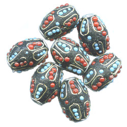 15x20mm India *Kashmiri* Resin Inlay OVAL/BARREL Beads