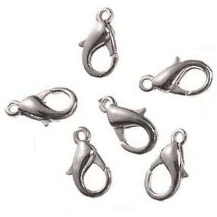 9x16mm White K Plated Nickel Tone Alloy Lobster Claw CLASPS