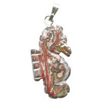 12x25mm Leopardskin Jasper SEAHORSE Animal Fetish Charm/Pendant Bead - With Bail