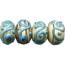 9x14mm Caramel & Turquoise Swirl Lampwork RONDELL Beads