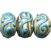 9x14mm Caramel & Turquoise Swirl Lampwork RONDELL Beads