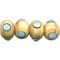 10x15mm Caramel & Turquoise Dots Lampwork RONDELLE Beads