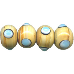 10x15mm Caramel & Turquoise Dots Lampwork RONDELLE Beads