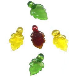 10x20mm Transparent Green, Yellow & Red Lampwork FALL LEAF Charm Bead Assortment