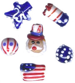 10mm to 20mm Lampwork Glass PATRIOTIC Glass Bead Mix