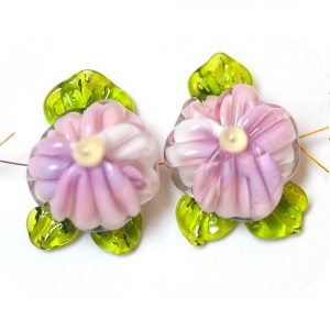 20x30mm *PINK PANSY* Sculpted Lampwork Flower Bead ~ Marina Savchenko