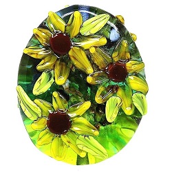 0x25x33mm Lampwork Glass *SUNFLOWER* Tabular Focal Bead ~ Margo Lampwork