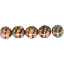 10mm Black & Orange Encased Swirl Lampwork ROUND Beads