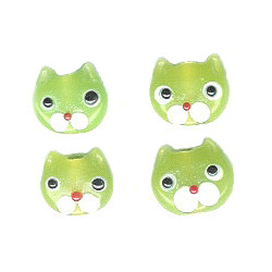10x11mm Lampwork Glass Green CAT FACE Beads