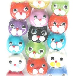 10x11mm Lampwork Glass Mixed CAT FACE Beads