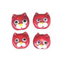 10x11mm Lampwork Glass Red CAT FACE Beads