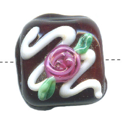 15x15mm *Red Rose Frosting* Lampwork Chocolate Bead ~ Karen Halls