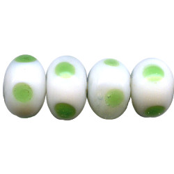 7x11mm White & Green Dot Lampwork RONDELL / SPACER Beads