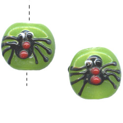 15x16mm Green & Black Lampwork Glass SPIDER TABULAR Beads