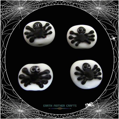 20x18x8mm Lampwork Art Glass Black on White SPIDER Tabular Beads