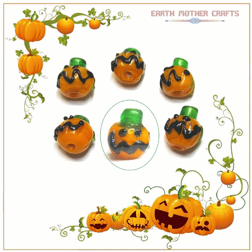 12x12mm Lampwork Glass Halloween JACK'O LANTERN Beads