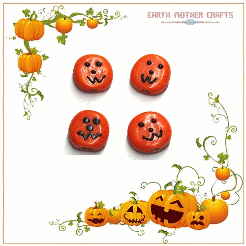 15mm Lampwork Glass Halloween JACK'O LANTERN Tabular Beads