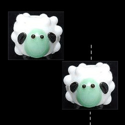 11x12mm Lampwork Glass Green Faced LAMB/SHEEP Beads