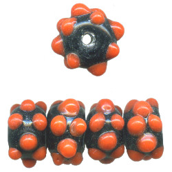 8x19mm Orange Dots on Black Lampwork Bumpy RONDELL Beads