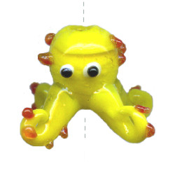 14x16mm Lampwork Glass Yellow OCTOPUS Bead