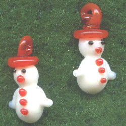 8x11mm Lampwork Glass Mini SNOWMAN Charm Beads