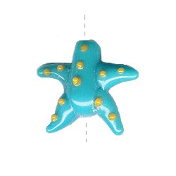 26x26mm Lampwork Glass Light Blue & Yellow STARFISH Bead