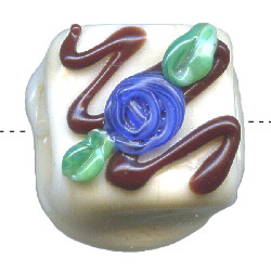 15x15mm *Blue Rose Frosting* Lampwork White Chocolate Bead ~ Karen Halls