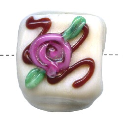 15x15mm *Red Rose Frosting* Lampwork White Chocolate Bead ~ Karen Halls