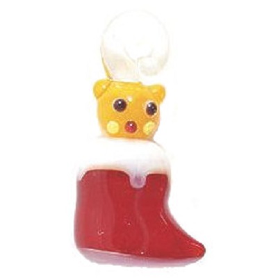 11x25mm Lampwork Glass CHRISTMAS STOCKING KITTEN Charm Bead