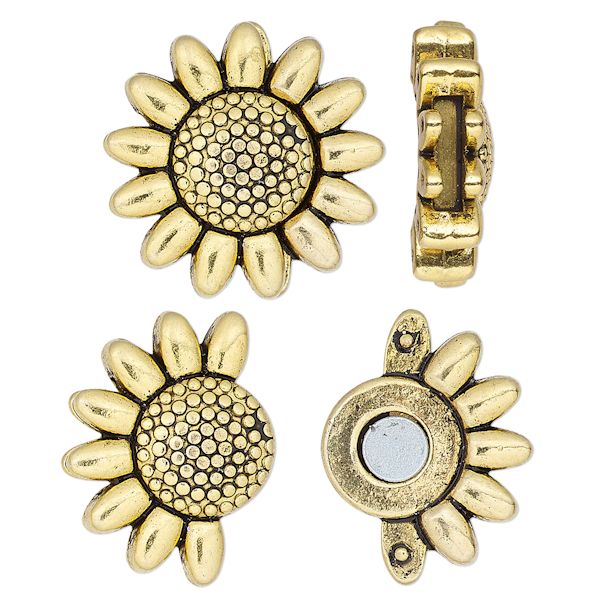 23mm Antique Goldtone Pewter Sunflower Glue-In MAGNETIC CLASP