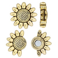 23mm Antique Goldtone Pewter Sunflower Glue-In MAGNETIC CLASP