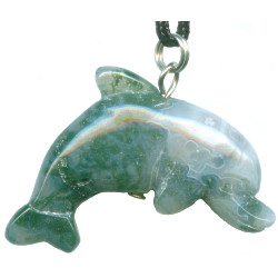 15x33mm Moss Agate DOLPHIN Animal Fetish Pendant/Focal Bead