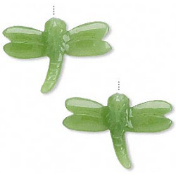 15x15mm Nephrite Jade (Natural) DRAGONFLY Component Beads - 1/2 drilled