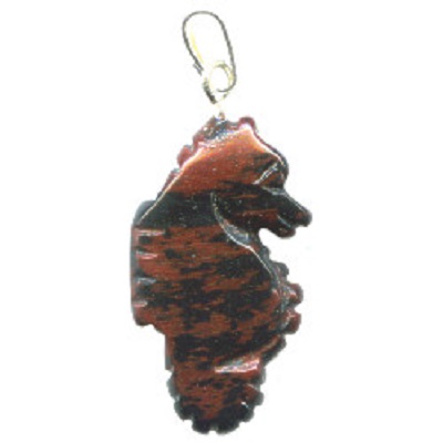 12x25mm Obsidian Mahogany SEAHORSE Animal Fetish Charm/Pendant Bead - With Bail