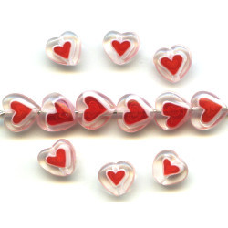 8mm Transparent Crystal & Red Pressed Glass HEART Beads