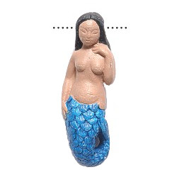 14x38mm Hand Painted Peruvian Ceramic Blue MERMAID Bead