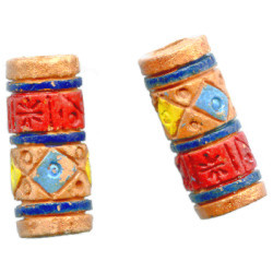 8x20mm Hand Crafted/Painted Peruvian Clay Textured TUBE Beads