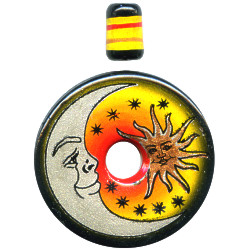 40mm Hand Painted Peruvian Ceramic *Sun & Moon* DONUT Pendant Set