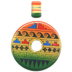 40mm Hand Painted Peruvian Ceramic DONUT Pendant Set