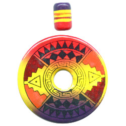 40mm Hand Painted Peruvian Ceramic DONUT Pendant Set