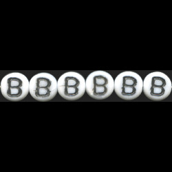 6mm Opaque White w/Black Czech Pressed Glass Alphabet DISC Beads - "B"