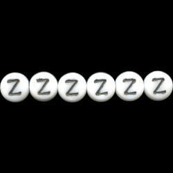 6mm Opaque White w/Black Pressed Glass Alphabet DISC Beads - "Z"