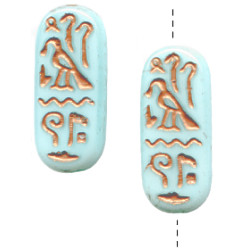 10x25mm Opaque Light Blue w/ Gold Etch Pressed Glass EGYPTIAN CARTOUCHE Beads