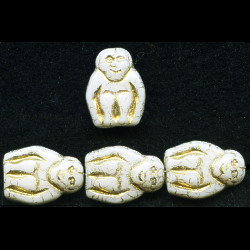 11x15mm Opaque White w/Gold Etch Czech Pressed Glass MONKEY Beads