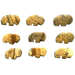 8x12mm Picture Jasper Mini Zuni-Style BUFFALO Animal Fetish Beads