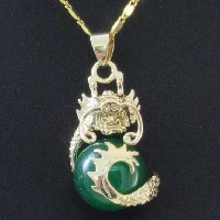 18" Gold-Filled Eternity Dragon Pendant, *Malaysia Jade* (Dyed Quartz), 18K Gold Filled Scroll Chain