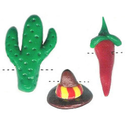 18-24mm *FIESTA TRIO* Sculpted Polymer Cactus, Chili & Sombrero Beads