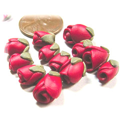 6mm Sculpted Polymer Red ROSEBUD Beads