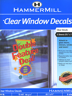 HammerMill® (10009-0) 8.5" x 11" Inkjet Repositional Clear WINDOW DECAL Paper