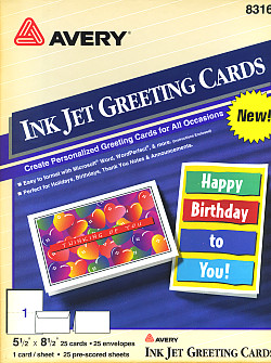 Avery® (8316) 5.5" x 8.5" Inkjet Folding GREETING CARD Paper & Envelopes - White